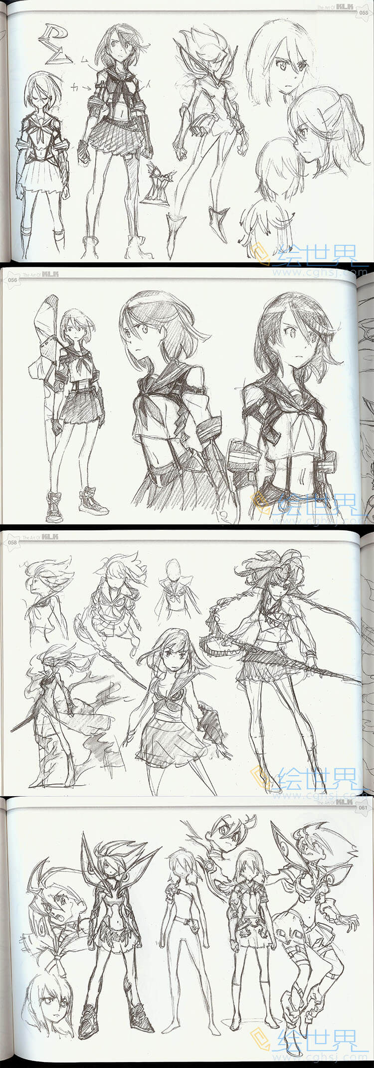 [会员][三视图线稿] 双斩少女 KILL la KILL 斩服少女线稿原画集 1