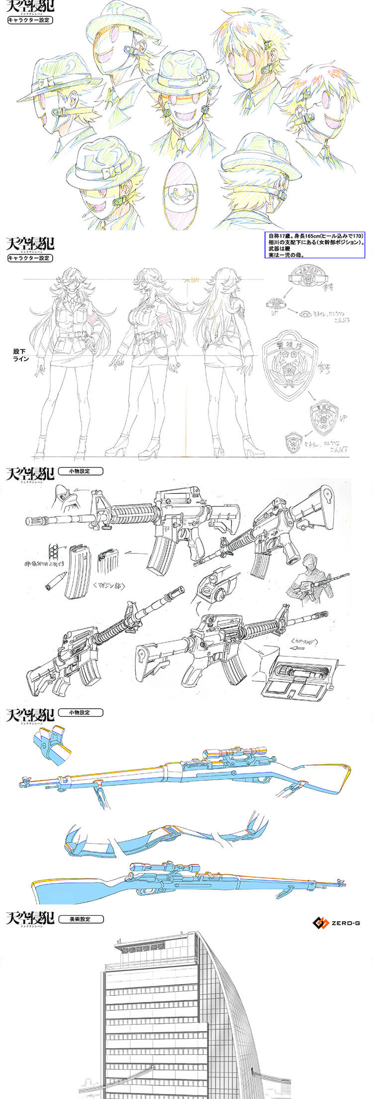 [会员][三视图线稿] 天空侵犯TV动画角色表情道具场景设定